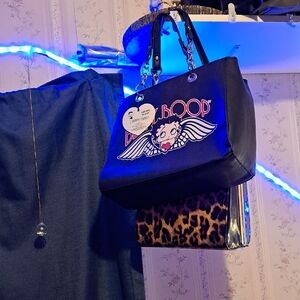 Betty Boop Black and Leopard Print Tote Bag